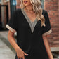 Openwork V-Neck Short Sleeve T-Shirt