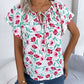 Floral Tie Neck Flutter Sleeve Blouse