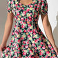 Floral Buttoned Cutout Puff Sleeve Dress