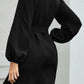 Tied Boat Neck Balloon Sleeve Mini Dress