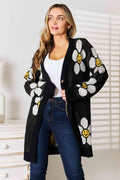 Double Take Floral Button Down Longline Cardigan *