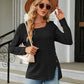 Full Size Square Neck Long Sleeve Slit T-Shirt
