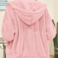 Drawstring Zip Up Hooded Plush Jacket