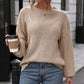Kenya Eyelet Round Neck Camel Brown Long Sleeve Knit Top