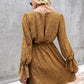 Decorative Button V-Neck Flounce Sleeve Dress