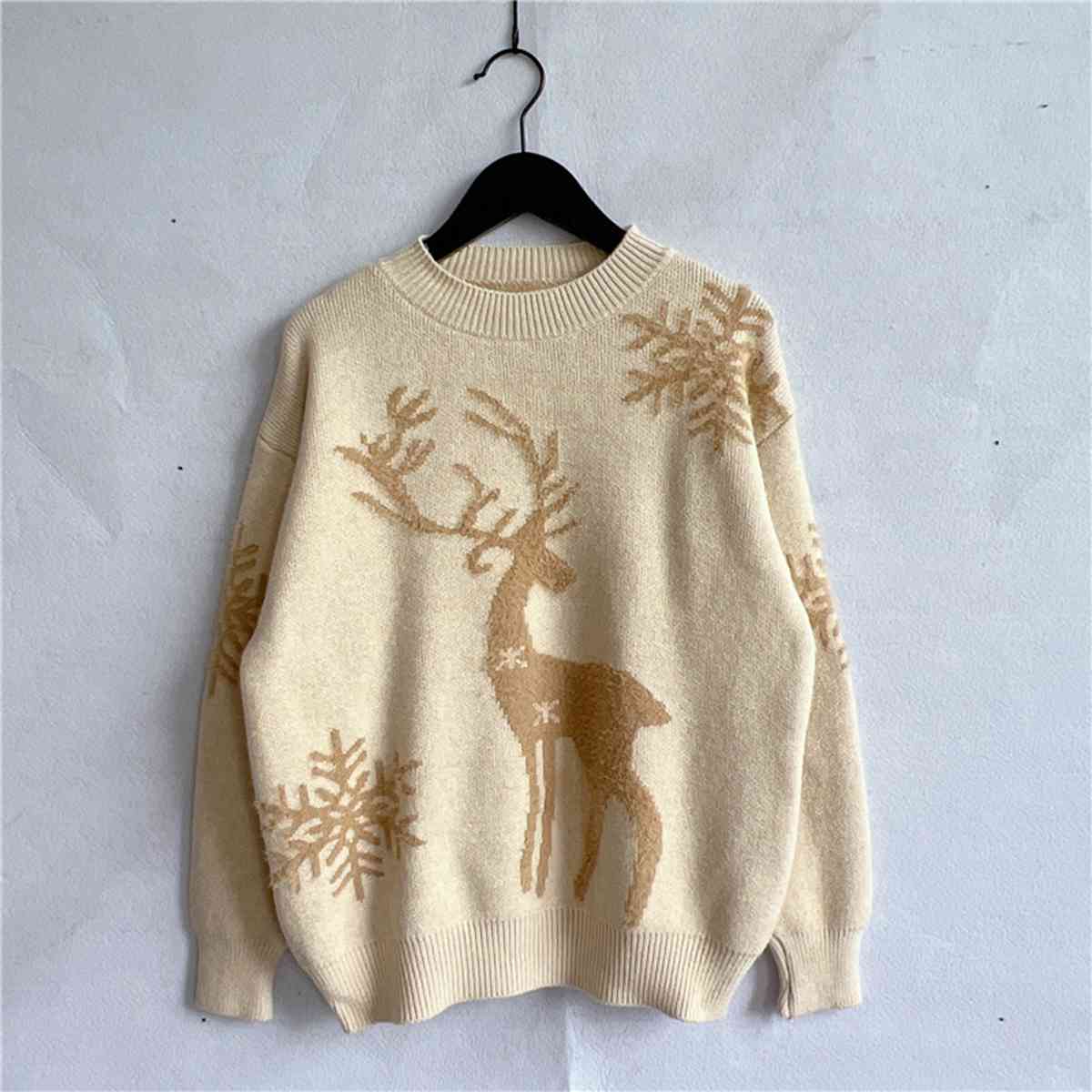 Christmas Reindeer and Snowflake Pattern Sweater