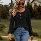 Full Size Round Neck Button-Down Long Sleeve Tee