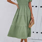Smocked Round Neck Short Sleeve Midi Dress
