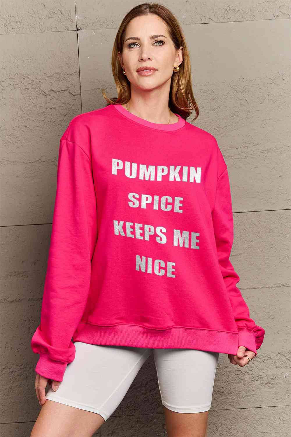 Simply Love SEASONAL Full Size Pumpkin Spice Letter Graphic Sweatshirt