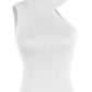 OCEAN CHIC Asymmetrical Sleeveless Rib-Knit Top