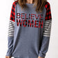 Women's Full Size BELIEVE WOMEN Plaid Striped Raglan Sleeve Top