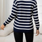 Beauteous Striped Dropped Shoulder V-Neck Knit Top