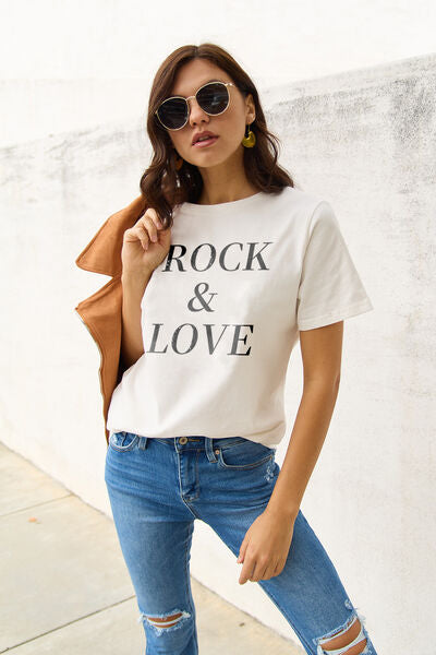 Simply Love Full Size ROCK ＆ LOVE Short Sleeve T-Shirt *