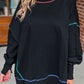 Slit Round Neck Lantern Sleeve Sweatshirt