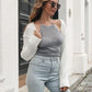 SoNotBasic Cropped Ribbed Exposed Seam Long Sleeve White Cardigan
