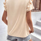 LAQUITETA Ruffle Trim Short Sleeve Round Neck Blouse