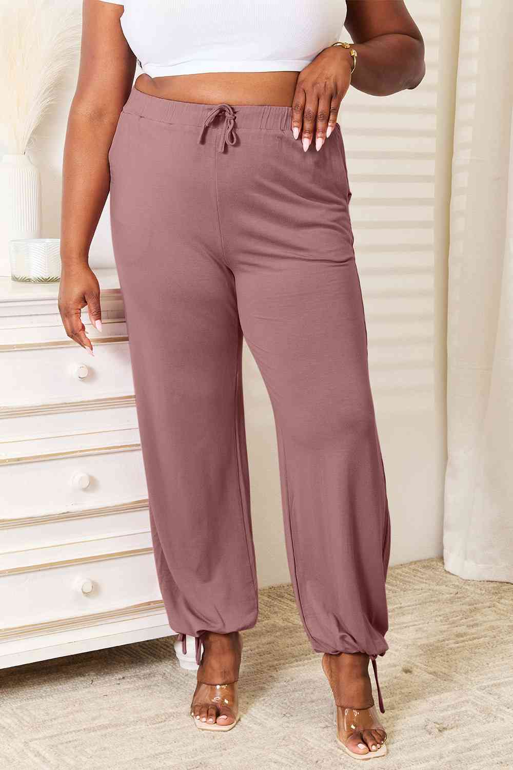Basic Bae Full Size Soft Rayon Drawstring Waist Pants with Pockets *