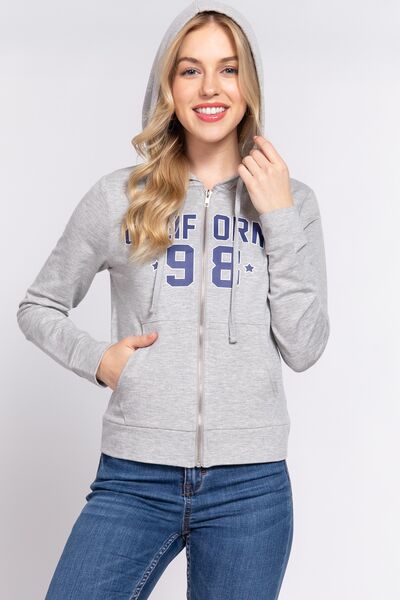 ACTIVE BASIC CALIFORNIA Zip Up Drawstring Long Sleeve Hoodie *