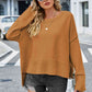 Round Neck Dropped Shoulder Slit Sweater