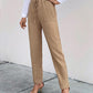 Texture Drawstring Tan Pants with Pockets
