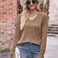 V-Neck Long Sleeve Ribbed Top