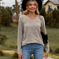 Full Size Ribbed V-Neck Long Sleeve Tee