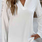 White Spliced Lace Notched Neck Top