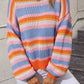 ZELDAlea Striped Round Neck Dropped Shoulder Sweater