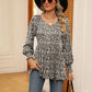 Full Size Printed V-Neck Lantern Sleeve Blouse