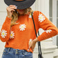 Malibu Dreams Flower Pattern Round Neck Short Sleeve Pullover Sweater