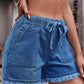 Full Size Drawstring Raw Hem Denim Shorts