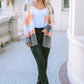 SkyMarie Color Block Open Front Slit Cardigan