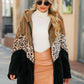 Leopard Color Block Hooded Teddy Jacket