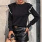 Malibu Dreams Round Neck Ruffle Trim Long Sleeve Pullover Sweater