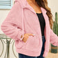 Drawstring Zip Up Hooded Plush Jacket