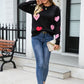 Heart Round Neck Droppped Shoulder Sweater