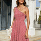 Women's Grid One-Shoulder Tied Cutout Dress