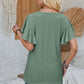 Eyelet Applique V-Neck Cap Sleeve T-Shirt