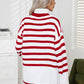 Striped Slit Turtleneck Drop Shoulder Sweater