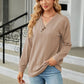 Full Size Decorative Button V-Neck Long Sleeve T-Shirt