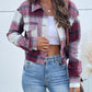 Plaid Button Up Drop Shoulder Cropped Jacket