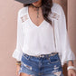 Women's Ava White Cutout V-Neck Flounce Sleeve Blouse