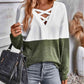 Full Size Two-Tone Crisscross Detail Sweatshirt