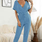 DuskJumpers Surplice Neck Tied Short Sleeve Jumpsuit