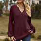Full Size Notched Neck Raglan Sleeve Blouse