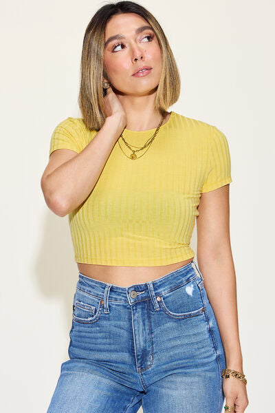 Basic Bae Cropped Full Size Ribbed Round Neck Short Sleeve T-Shirt