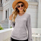 Full Size Drawstring V-Neck Long Sleeve T-Shirt