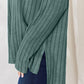 Basic Bae Full Size Ribbed Half Button Long Sleeve High-Low T-Shirt