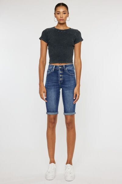 Kancan Full Size Cat's Whiskers Button Fly Denim Shorts *