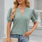 Eyelet Notched Puff Sleeve T-Shirt